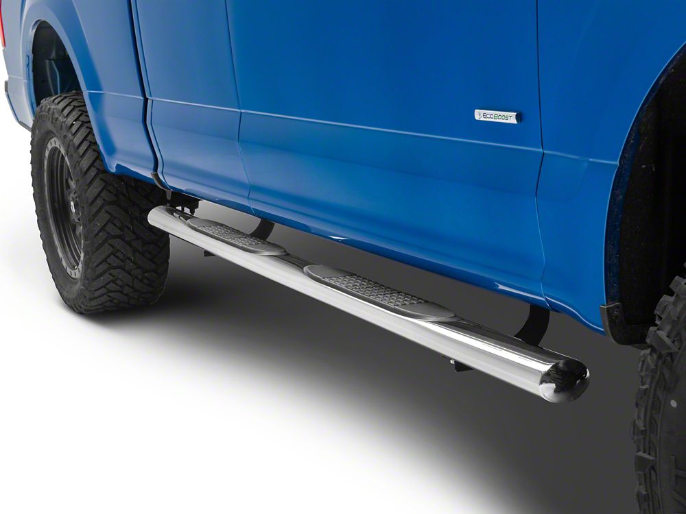 RedRock 4-Inch Oval Straight End Side Step Bars; Stainless Steel (15-25 F-150 SuperCab)