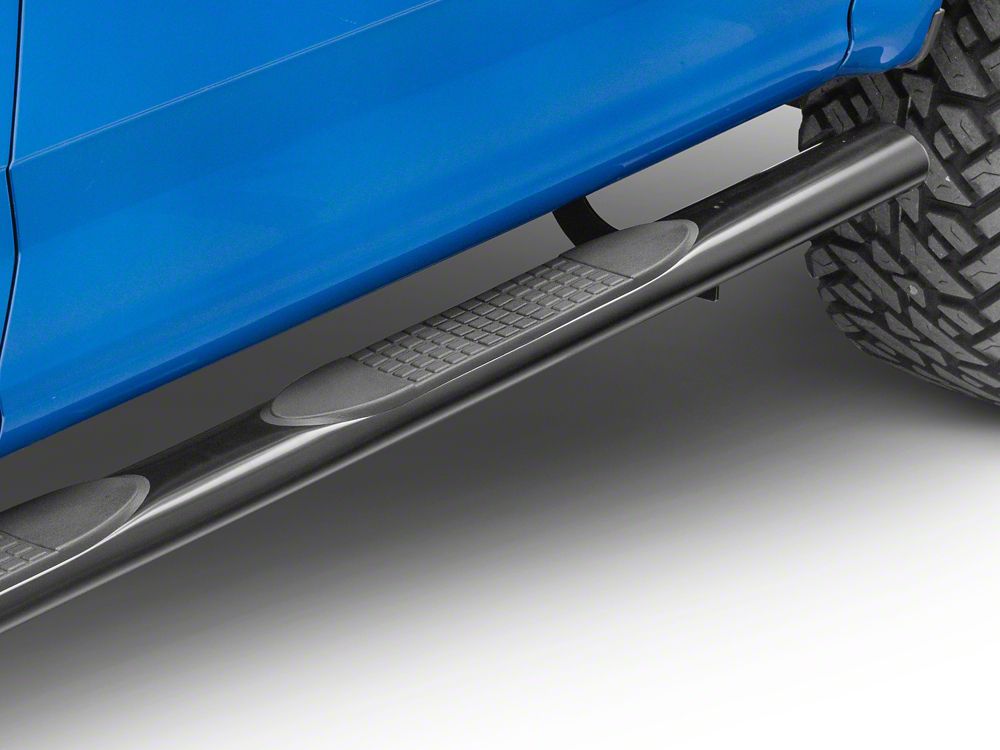 RedRock 4-Inch Oval Straight End Side Step Bars; Black (15-25 F-150 SuperCab)