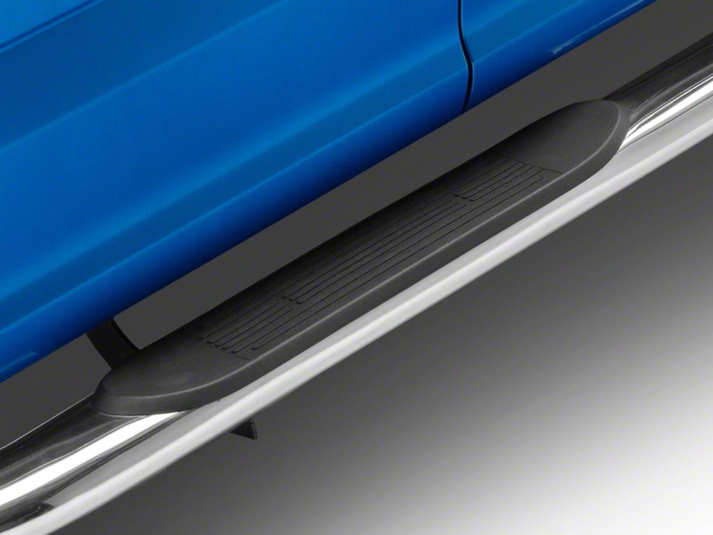 RedRock 4-Inch Oval Bent End Side Step Bars; Stainless Steel (15-25 F-150 SuperCab)