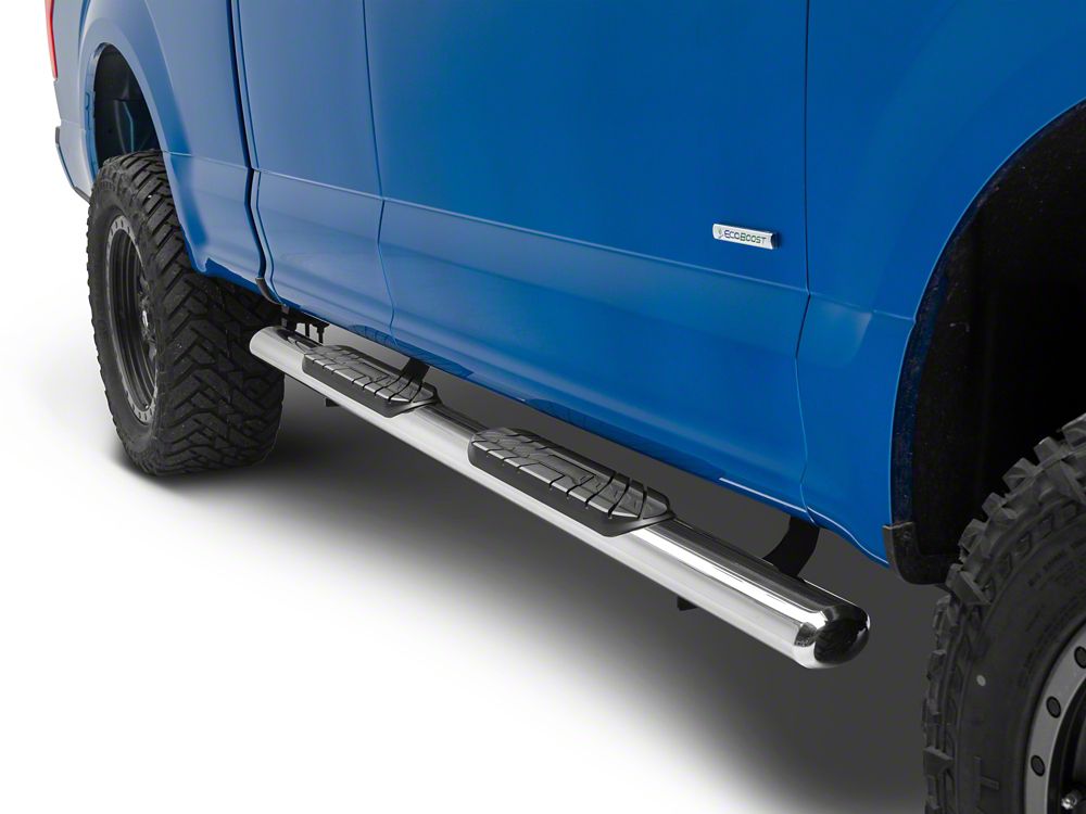 RedRock 4-Inch Oval Straight Side Step Bars; Stainless Steel (15-25 F-150 SuperCab)