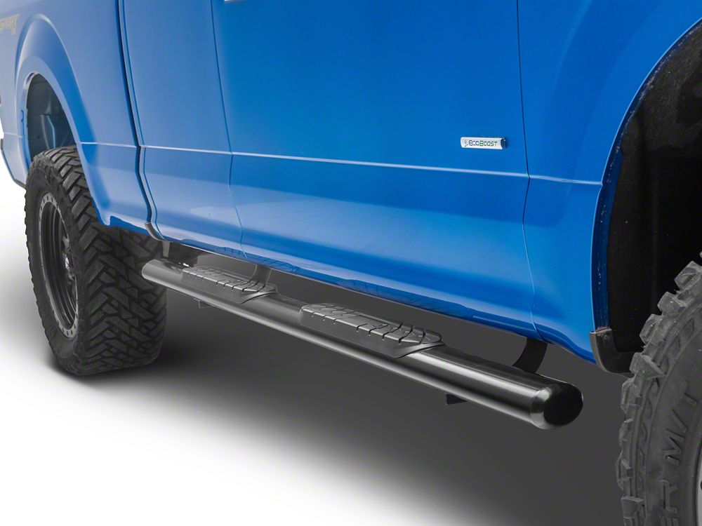 RedRock 4-Inch Oval Straight Side Step Bars; Black (15-25 F-150 SuperCab)