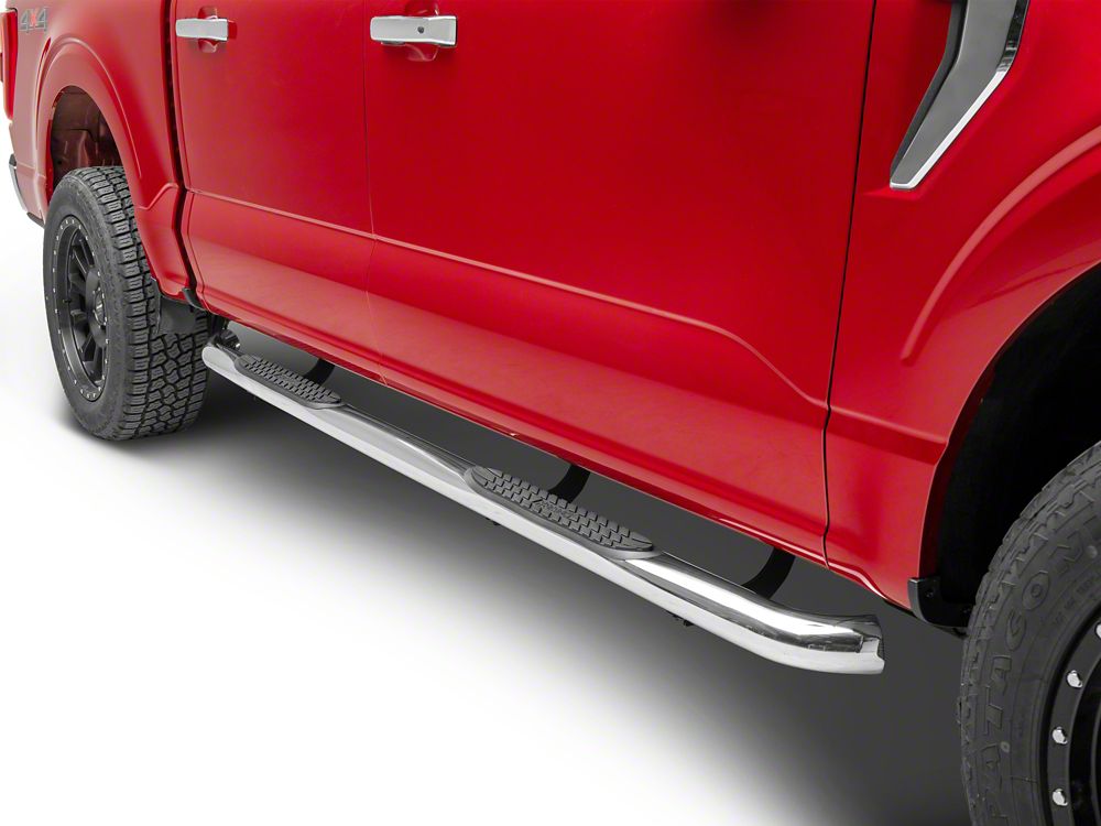 RedRock 3-Inch Side Step Bars; Stainless Steel (15-25 F-150 SuperCrew)