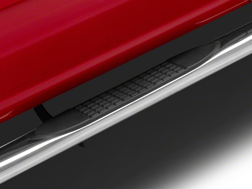 RedRock 4-Inch Oval Straight End Side Step Bars; Stainless Steel (15-25 F-150 SuperCrew)