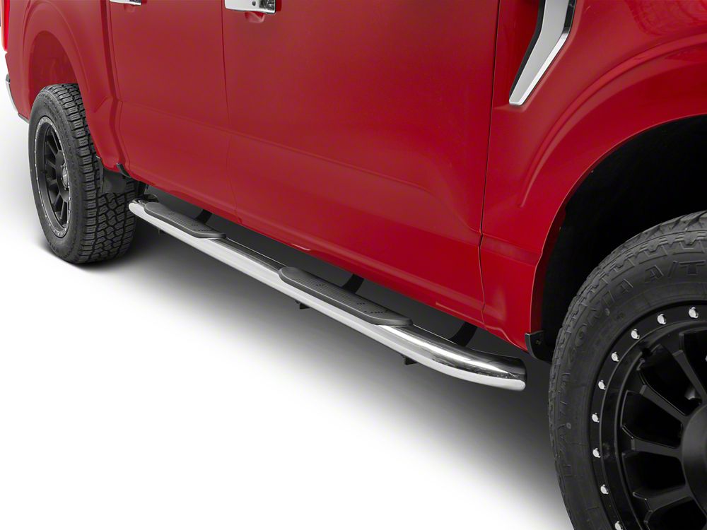 RedRock 4-Inch Oval Bent End Side Step Bars; Stainless Steel (15-25 F-150 SuperCrew)