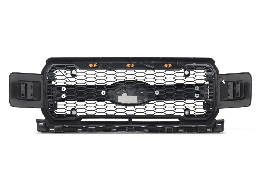 RedRock Upper Replacement Grille with LED DRL, Turn Signals and Amber Running Lights; Matte Black (18-20 F-150, Excluding Raptor)