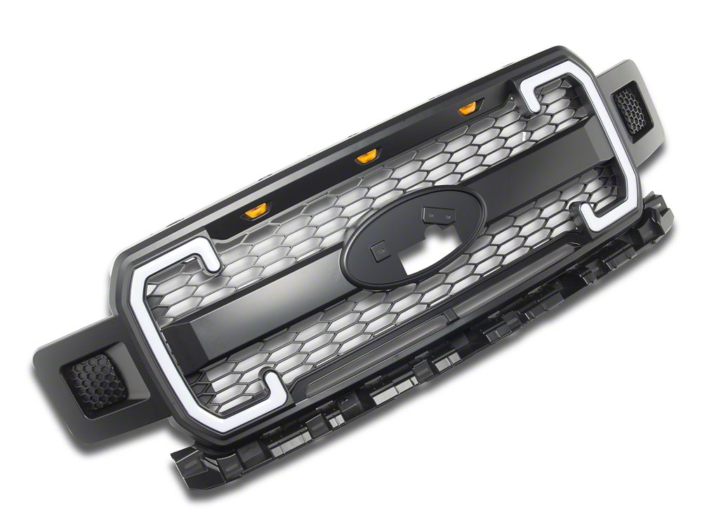 RedRock Upper Replacement Grille with LED DRL, Turn Signals and Amber Running Lights; Matte Black (18-20 F-150, Excluding Raptor)