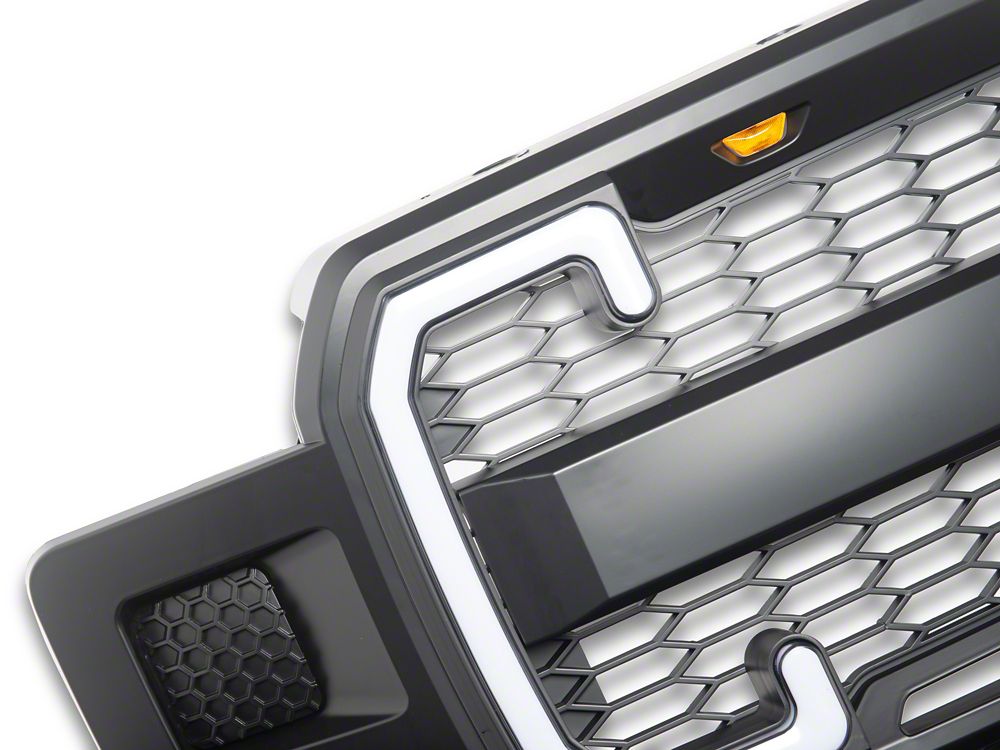 RedRock Upper Replacement Grille with LED DRL, Turn Signals and Amber Running Lights; Matte Black (18-20 F-150, Excluding Raptor)