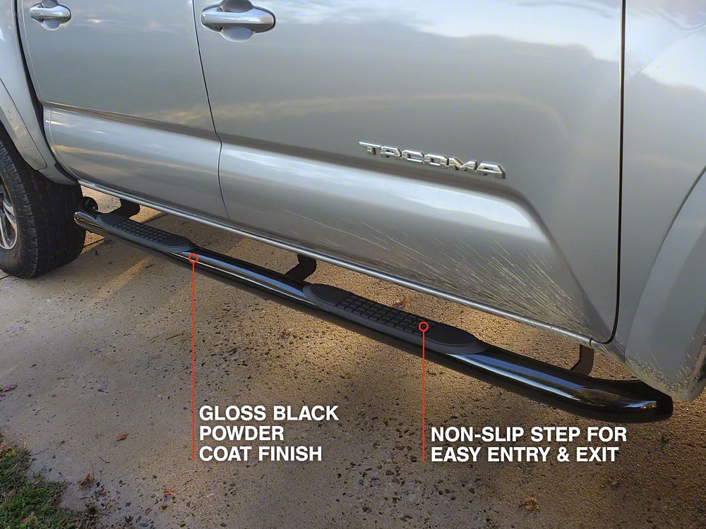 RedRock 3-Inch Side Step Bars; Black (05-23 Tacoma Double Cab)