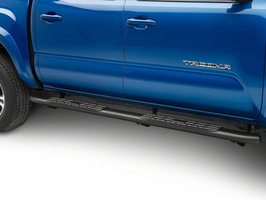 RedRock 4-Inch Oval Bent End PNC Side Step Bars; Black (05-23 Tacoma Double Cab)