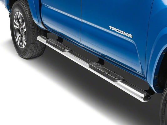 RedRock 4-Inch Oval Straight End Side Step Bars; Stainless Steel (05-23 Tacoma Double Cab)
