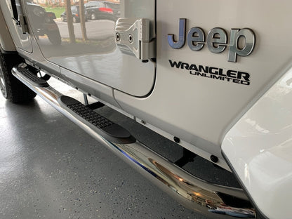 RedRock 3-Inch Round Curved Side Step Bars; Stainless Steel (18-25 Jeep Wrangler JL 4-Door)