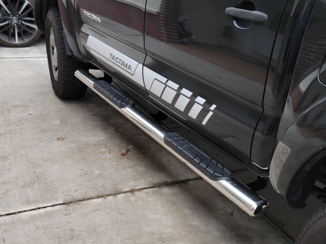 RedRock 4-Inch Oval Straight End Side Step Bars; Stainless Steel (05-23 Tacoma Double Cab)
