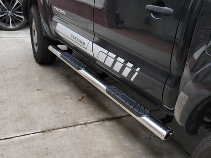 RedRock 4-Inch Oval Straight End Side Step Bars; Stainless Steel (05-23 Tacoma Double Cab)