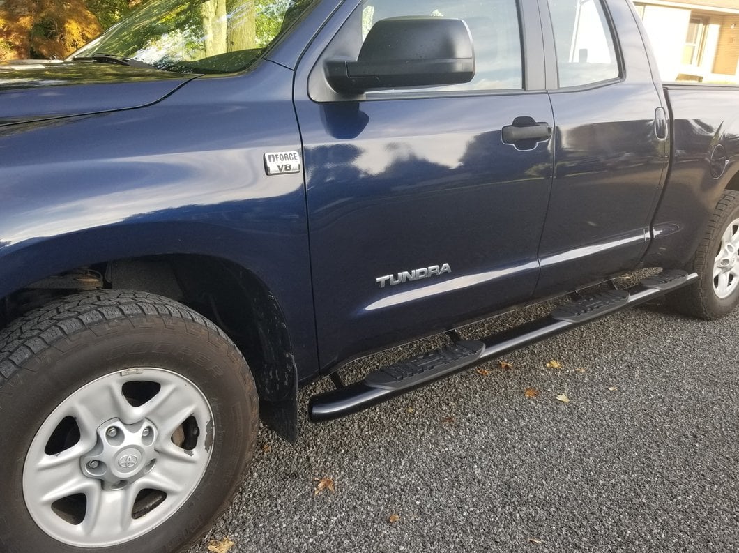 RedRock 5-Inch Oval Bent End Wheel to Wheel Side Step Bars; Black (07-21 Tundra Double Cab w/ 6-1/2-Foot Bed)