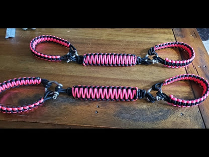 RedRock Front Rollbar Paracord Grab Handles with D-Rings; Black and Pink (07-18 Jeep Wrangler JK)