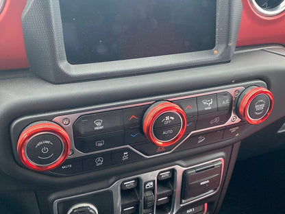 RedRock Billet Aluminum HVAC and Radio Control Knob Trim Ring Set; Red (18-25 Jeep Wrangler JL)
