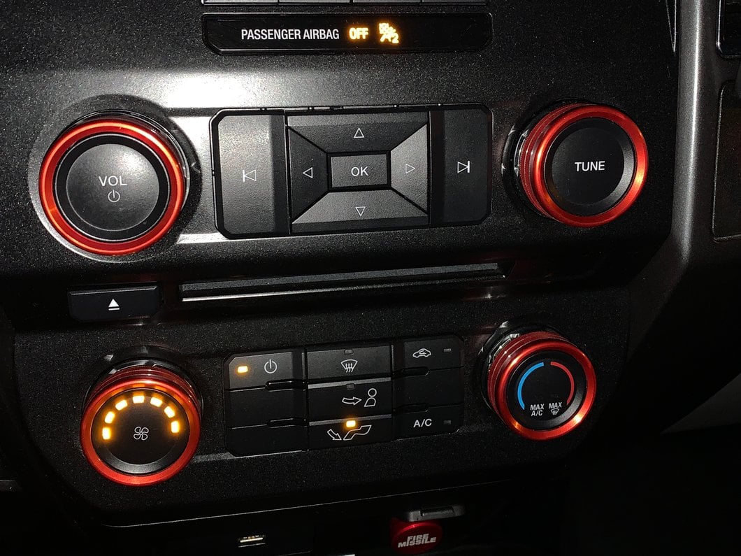 RedRock Billet Aluminum HVAC Knob Covers; Red (15-20 F-150)