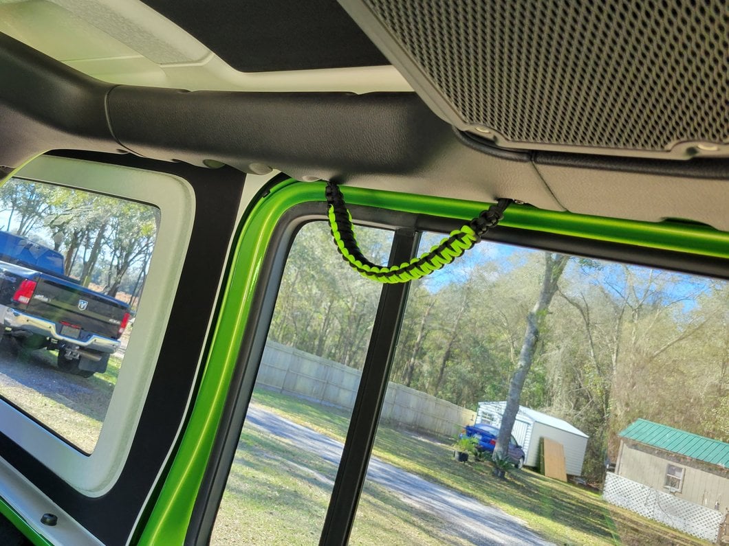 RedRock Rear Soundbar Paracord Grab Handles; Black and Neon Green (07-25 Jeep Wrangler JK & JL 4-Door)