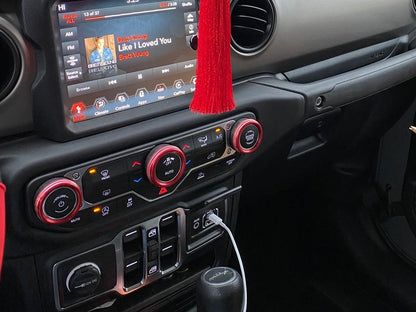 RedRock Billet Aluminum HVAC and Radio Control Knob Trim Ring Set; Red (20-25 Jeep Gladiator JT)