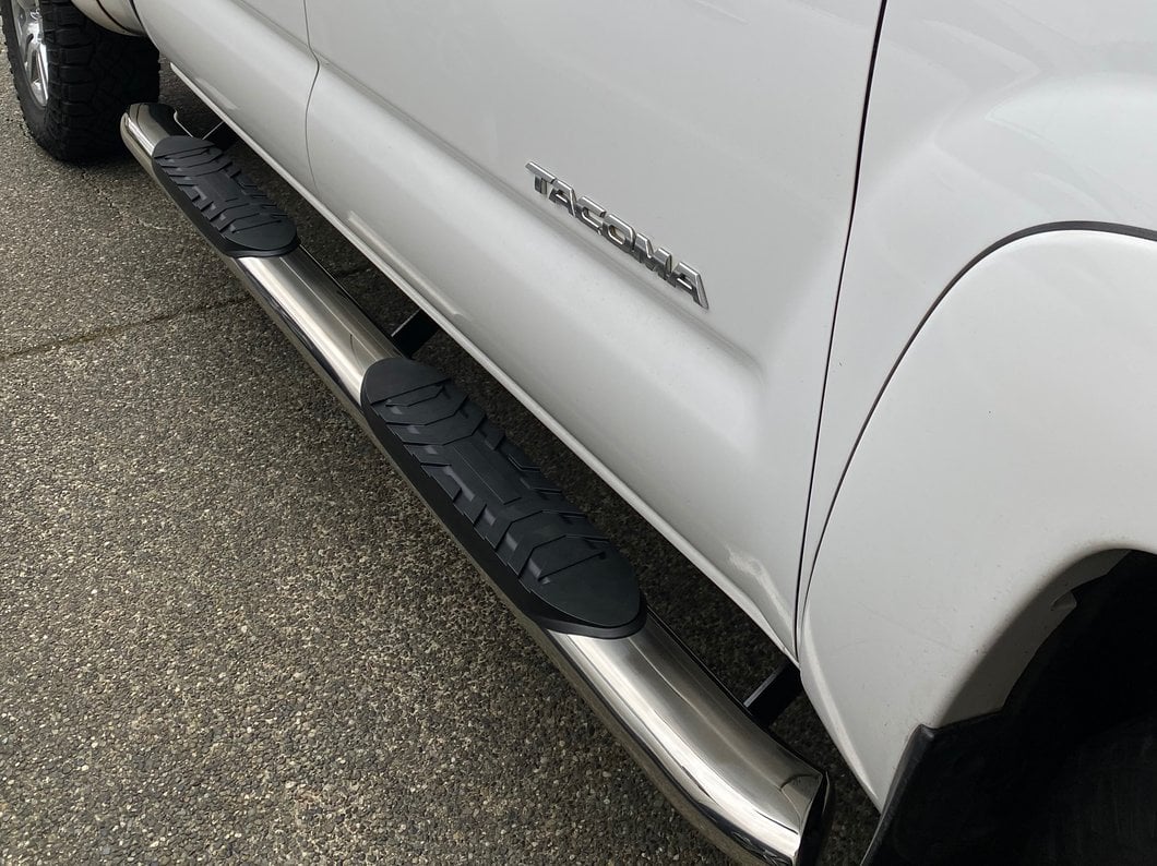 RedRock 5-Inch Oval Bent End Side Step Bars; Stainless Steel (05-23 Tacoma Double Cab)