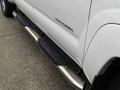 RedRock 5-Inch Oval Bent End Side Step Bars; Stainless Steel (05-23 Tacoma Double Cab)