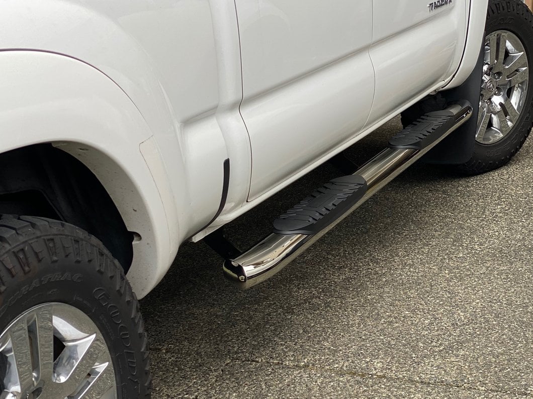 RedRock 5-Inch Oval Bent End Side Step Bars; Stainless Steel (05-23 Tacoma Double Cab)