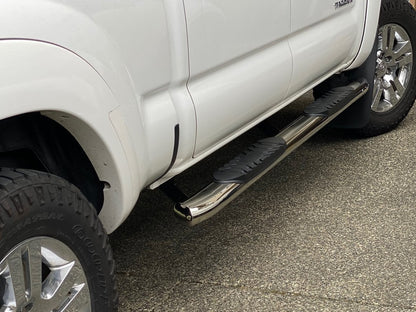 RedRock 5-Inch Oval Bent End Side Step Bars; Stainless Steel (05-23 Tacoma Double Cab)