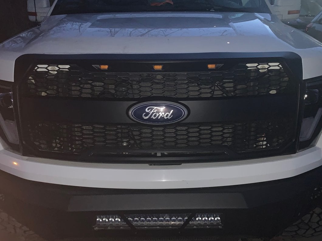 RedRock Upper Replacement Grille with LED Lighting and Emblem Surround; Matte Black (09-14 F-150, Excluding Raptor & Forward Facing Camera)