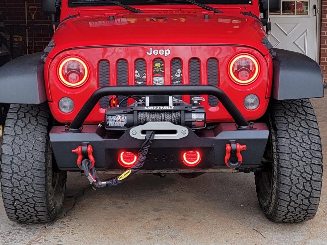 Jeep Licensed by RedRock Stubby Front Winch Bumper with Jeep Logo (07-18 Jeep Wrangler JK)