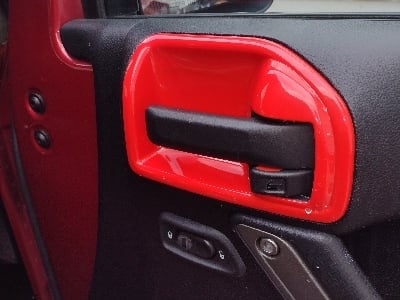 RedRock Interior Door Handle Trim Bezels; Red (07-18 Jeep Wrangler JK 2-Door)