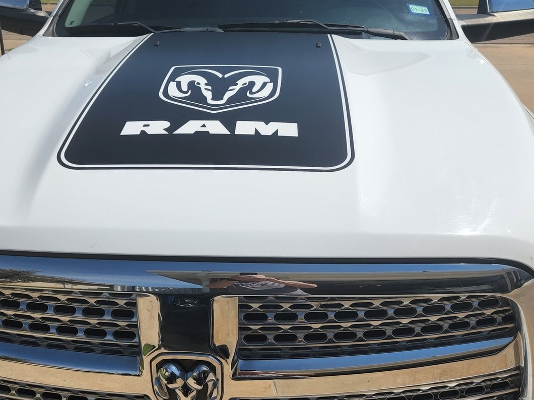 RAM Licensed by RedRock Hood Decal with Logo; Matte Black (09-18 RAM 1500, Excluding Rebel)