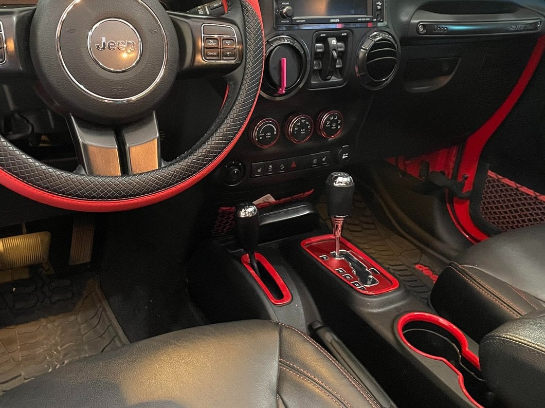 RedRock Shifter and Cup Holder Bezel Trim Set; Red (11-18 Jeep Wrangler JK w/ Automatic Transmission)