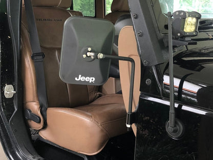 Jeep Licensed by RedRock Rectangular Adventure Mirrors with Printed Jeep Logo; Textured Black (76-25 Jeep CJ7, Wrangler YJ, TJ, JK & JL)