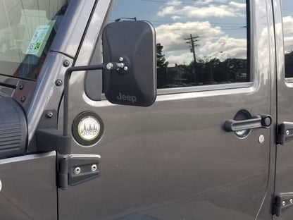 Jeep Licensed by RedRock Rectangular Adventure Mirrors with Engraved Jeep Logo; Textured Black (76-25 Jeep CJ7, Wrangler YJ, TJ, JK & JL)