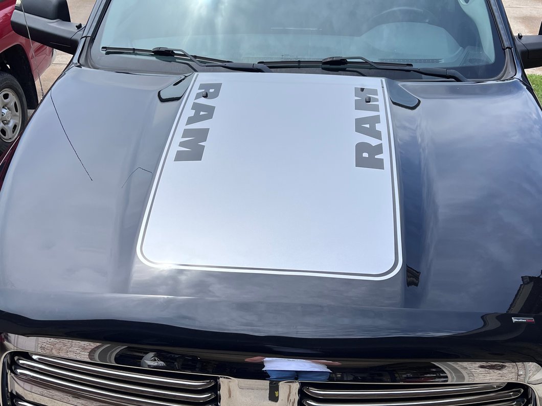 RAM Licensed by RedRock Hood Decal with RAM Logo; Silver (09-18 RAM 1500, Excluding Rebel)