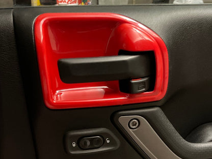 RedRock Interior Door Handle Trim Bezels; Red (07-18 Jeep Wrangler JK 4-Door)