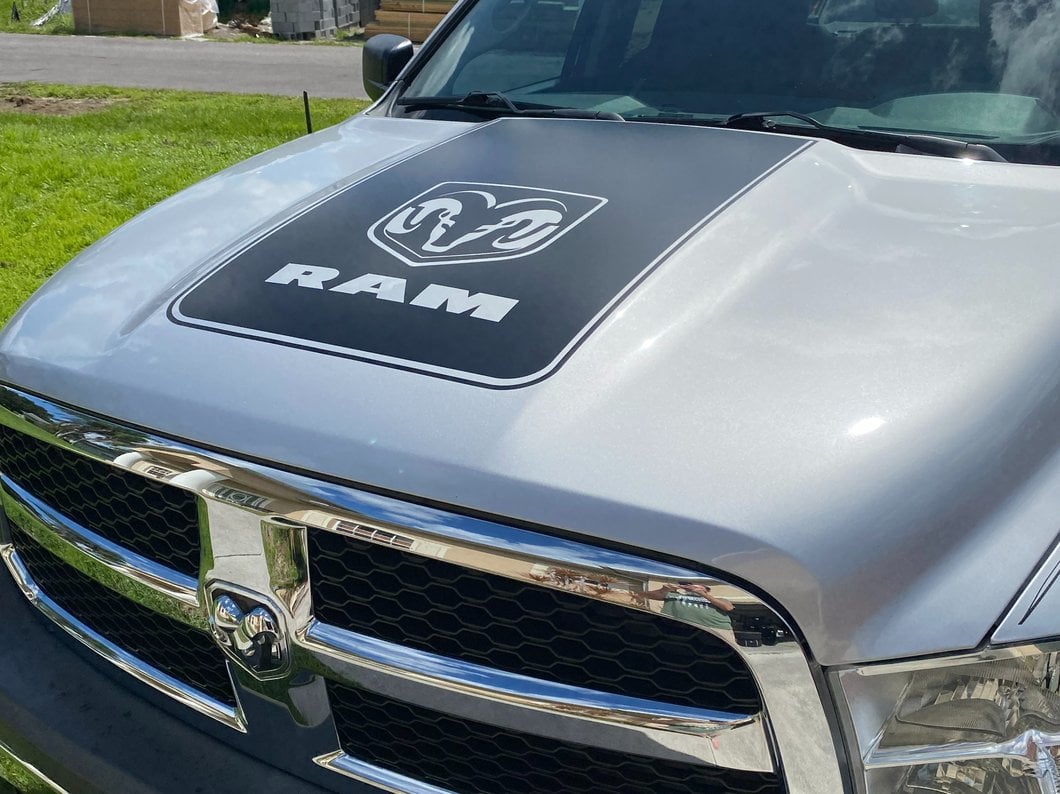RAM Licensed by RedRock Hood Decal with Logo; Matte Black (09-18 RAM 1500, Excluding Rebel)