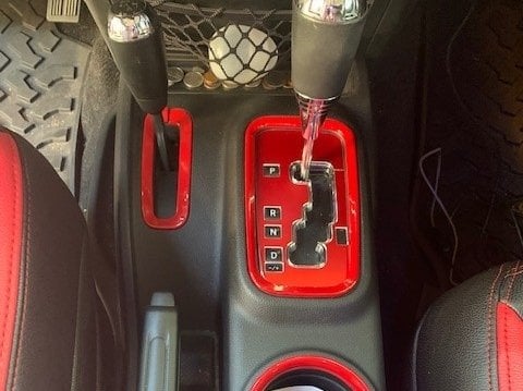RedRock Shifter and Cup Holder Bezel Trim Set; Red (11-18 Jeep Wrangler JK w/ Automatic Transmission)