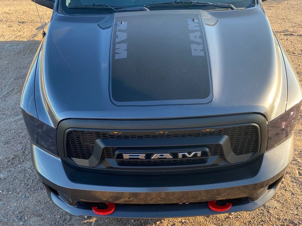 RAM Licensed by RedRock Hood Decal with RAM Logo; Matte Black (09-18 RAM 1500, Excluding Rebel)