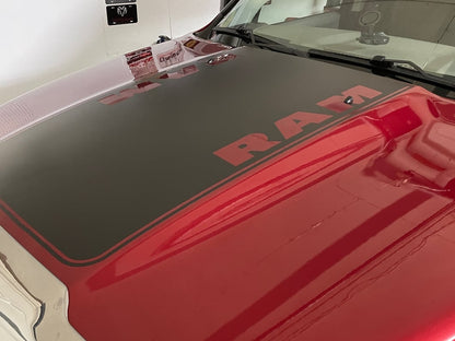 RAM Licensed by RedRock Hood Decal with RAM Logo; Matte Black (09-18 RAM 1500, Excluding Rebel)