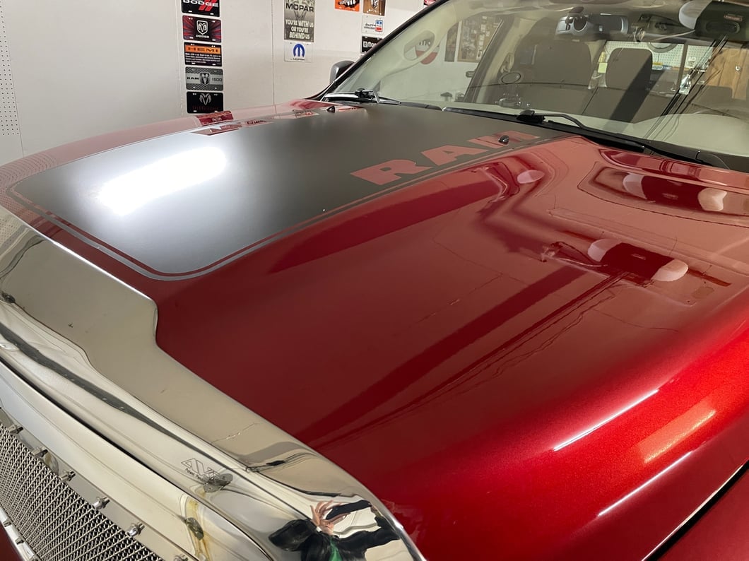 RAM Licensed by RedRock Hood Decal with RAM Logo; Matte Black (09-18 RAM 1500, Excluding Rebel)