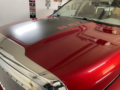 RAM Licensed by RedRock Hood Decal with RAM Logo; Matte Black (09-18 RAM 1500, Excluding Rebel)