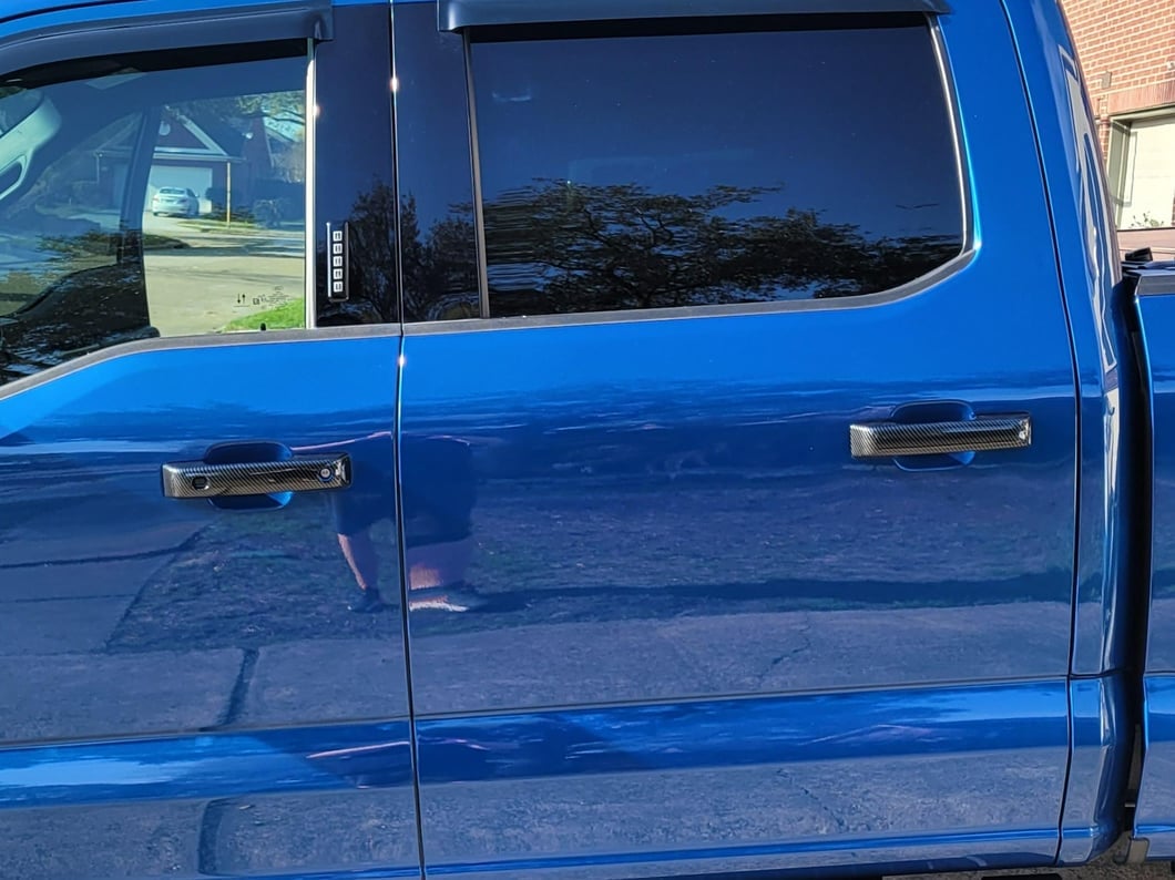 RedRock Front and Rear Door Handle Covers; Carbon Fiber (21-25 F-150 SuperCrew w/ Smart Key Button)