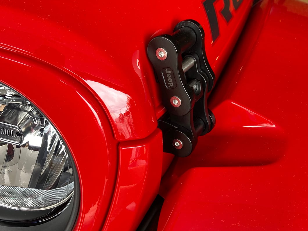 Jeep Licensed by RedRock Billet Aluminum Hood Catch Set with Jeep Logo (20-25 Jeep Gladiator JT)