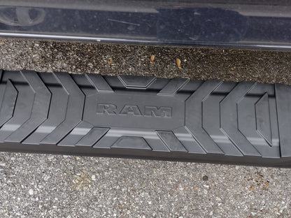RAM Licensed by RedRock 5-Inch Oval Bent End Side Step Bars with Ram Logo; Textured Black (09-18 RAM 1500 Crew Cab)
