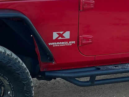 Jeep Licensed by RedRock X Logo with Wrangler Unlimited Decal; Silver (87-18 Jeep Wrangler YJ, TJ & JK)