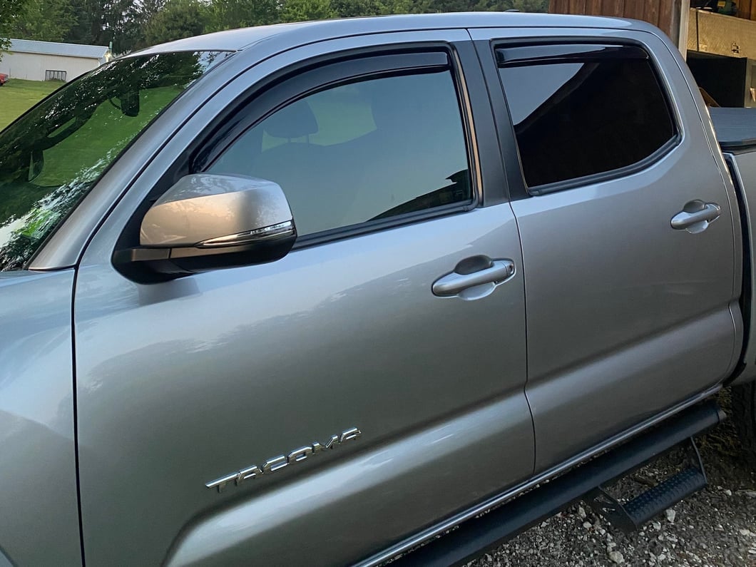 RedRock Low Profile Window Deflectors; Front and Rear; Gloss Black (16-23 Tacoma Double Cab)