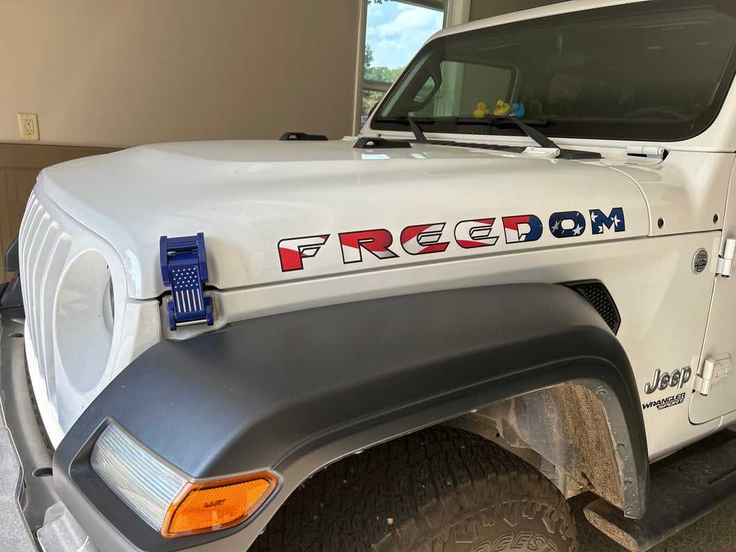 RedRock Old Glory Billet Hood Catch Kit; Blue (07-25 Jeep Wrangler JK & JL)