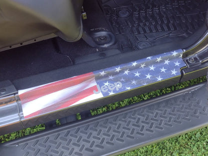 Jeep Licensed by RedRock Carbon Fiber Door Sill Decal; Real Flag (07-18 Jeep Wrangler JK)