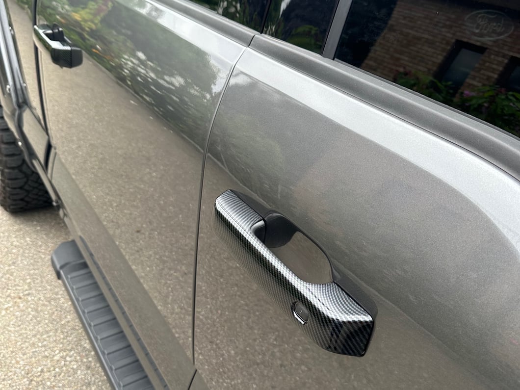 RedRock Front and Rear Door Handle Covers; Carbon Fiber (21-25 F-150 SuperCrew w/ Smart Key Button)